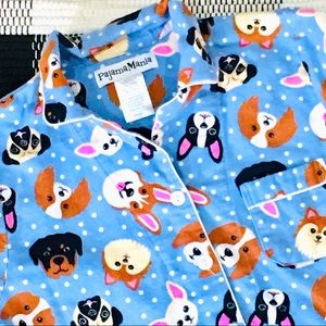 Flannel pajama top NEW dog cats animal print - sky blue - small sleep